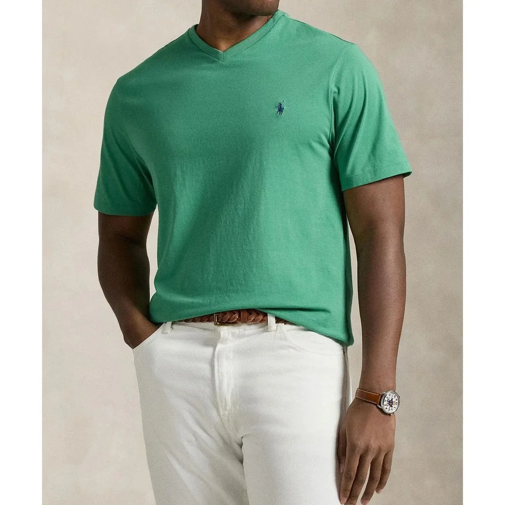 Polo Ralph Lauren V-Neck T-Shirt Men's Size Medium Short‎ Sleeve Cotton Green